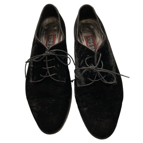 COLE Haan black velvet lace up loafer dress shoes - Picture 3 of 11